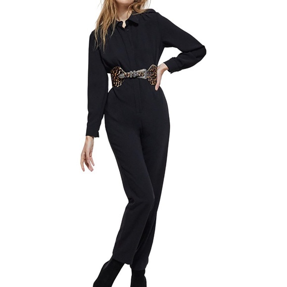 The Kooples Black Long Sleeve Jumpsuit with Dress Shirt Collar - Picture 1 of 16